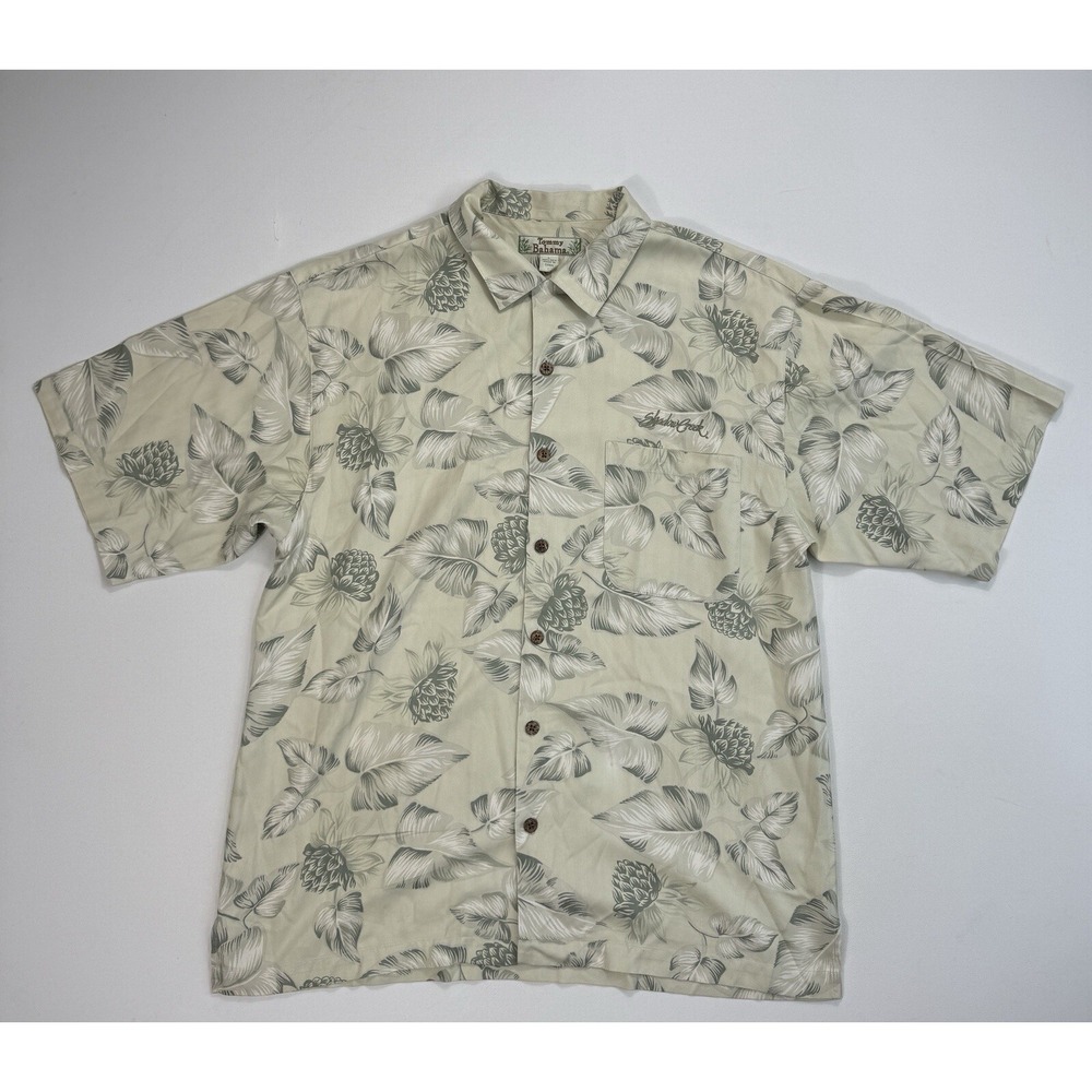 Tommy Bahama Mens Large 100% Silk Button Shirt Floral Aloha Shadow Creek Beach
